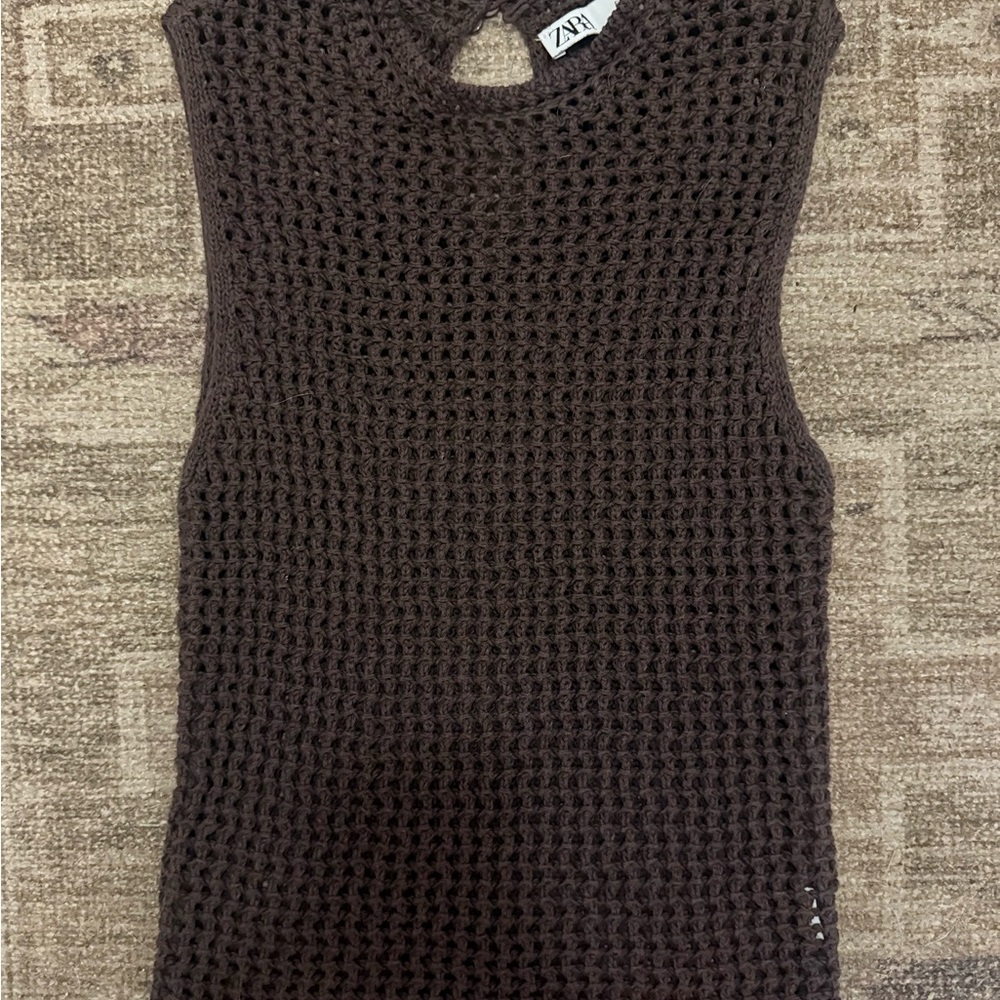 Zara Women's Dark Brown Knit Tank Top